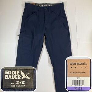 NWT Eddie Bauer Rainier Tech Pants Mens 30x32 Navy Blue Stretch Nylon